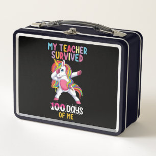 My Teacher Survived 100 Days Of Me School Unicorn Metal Lunch Box