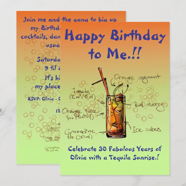 My Tequila Sunrise Anniversaire Fête Invitation (Devant / Derrière)