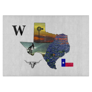 My Texas - map outline-steer-derrick-windmill Cutting Board