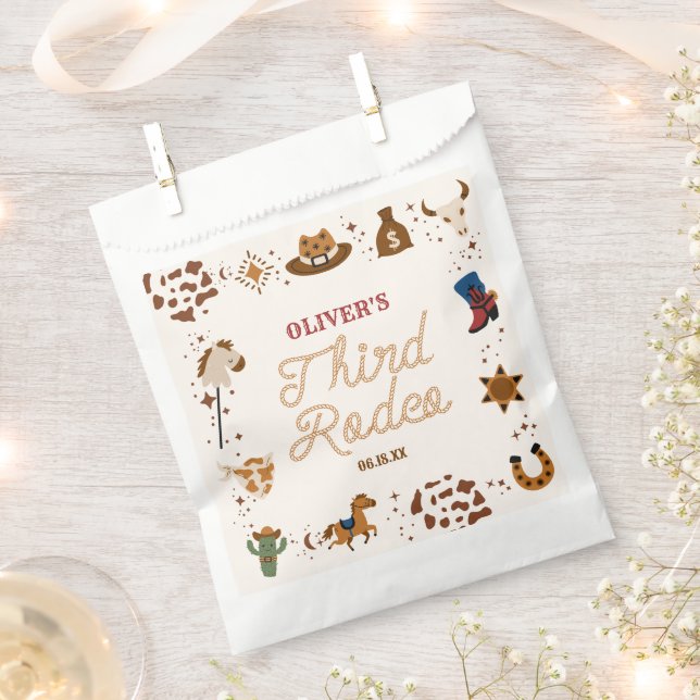 My Third Rodeo Western Cowboy 3rd Birthday Party Favour Bag (Clipped)