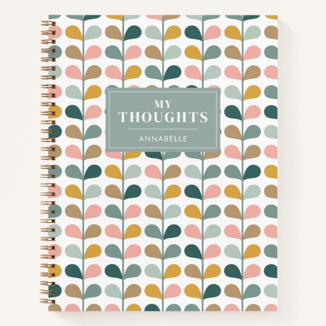 'My Thoughts' Monogram Name Floral Petals Pattern Notebook (Front)