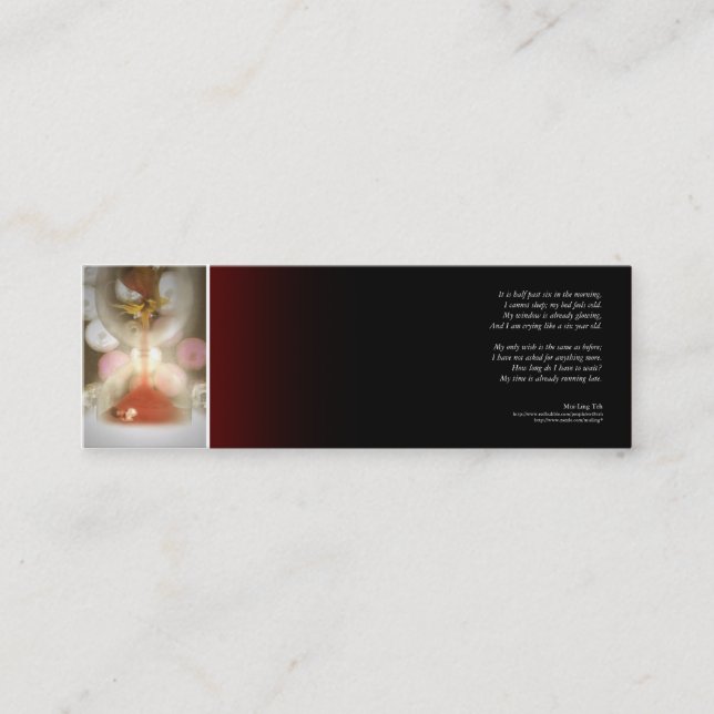'My time is already running late' poetry bookmark Mini Business Card (Front)