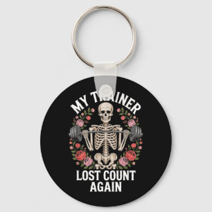 My Trainer Lost Count Skeleton Gym Funny Fitness Keychain
