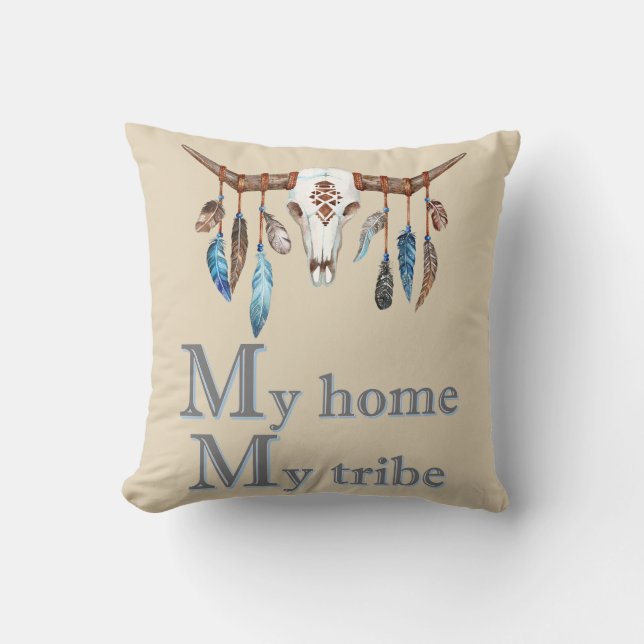 My Tribe Boho Skull Throw Pillow (Front)