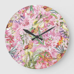 My tropical colourful foliage exotic flower garden large clock