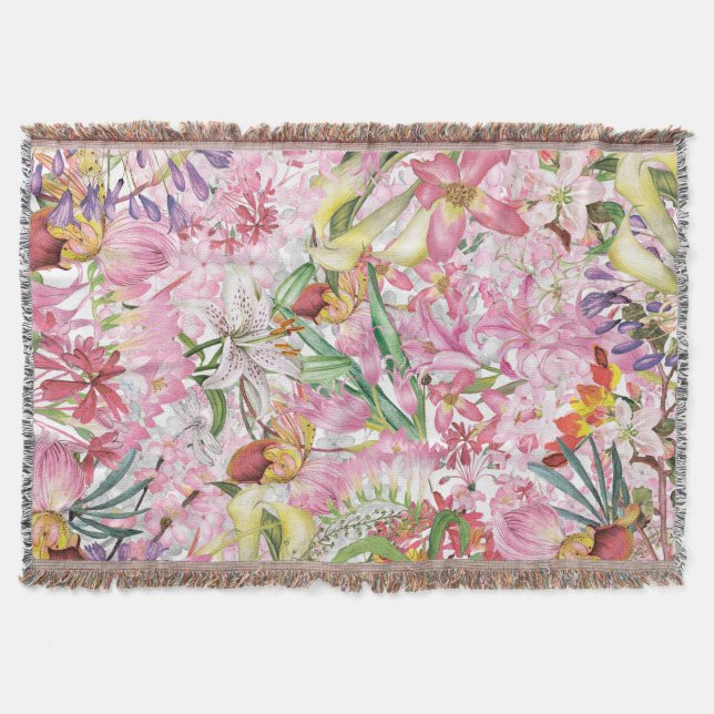 My tropical colourful foliage exotic flower garden throw blanket (Front)