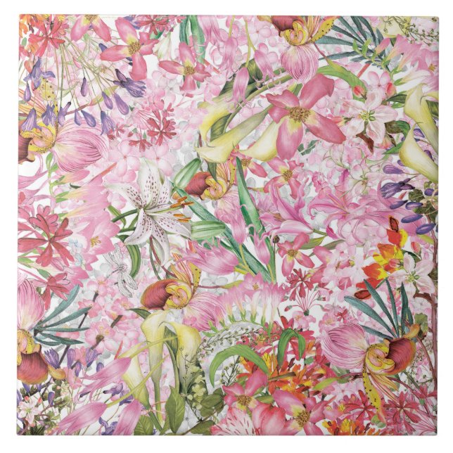 My tropical colourful foliage exotic flower garden tile (Front)