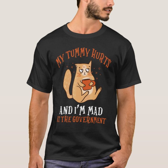 My Tummy Hurts And I'm Mad   Halloween Cat T-Shirt (Front)