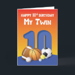 My Twin Brother 10th Birthday Sports Balls Card<br><div class="desc">Your best buddy twin brother and you are gonna be turning ten soon. A big number 10 stands tall on the front of this colourful card which is especially designed to bring happy 10th birthday greetings to your beloved twin.</div>