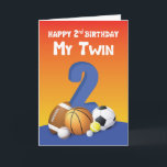 My Twin Brother 2nd Birthday Sports Balls Card<br><div class="desc">Wouldn’t it be fun to see your twins giving each other cards to greet each a happy 2nd birthday. We think you should better get this card to do that and make that day more memorable for the two of them.</div>