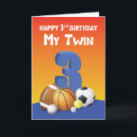 My Twin Brother 3rd Birthday Sports Balls Card<br><div class="desc">You and your twin brother loves to play balls together. If you think your twin brother can’t get enough of them,  then send him more balls with this card that has six more of them on the front.</div>