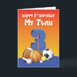 My Twin Brother 3rd Birthday Sports Balls Card<br><div class="desc">You and your twin brother loves to play balls together. If you think your twin brother can’t get enough of them,  then send him more balls with this card that has six more of them on the front.</div>