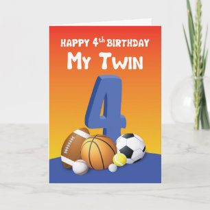 My Twin Brother 4th Birthday Sports Balls Card