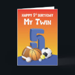 My Twin Brother 5th Birthday Sports Balls Card<br><div class="desc">Shoot this colourful and funny birthday card to your twin brother whom like you will be celebrating his 5th birthday. He will surely be bouncing around with joy when he gets this card from you.</div>