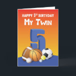 My Twin Brother 5th Birthday Sports Balls Card<br><div class="desc">Shoot this colourful and funny birthday card to your twin brother whom like you will be celebrating his 5th birthday. He will surely be bouncing around with joy when he gets this card from you.</div>
