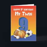 My Twin Brother 9th Birthday Sports Balls Card<br><div class="desc">Celebrate your 9th birthday alongside your twin brother. And to surprise him on that day,  you can give the unsuspecting him this card that has a collection of sports balls. You know he will love this coz both of you love to play together.</div>