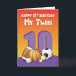 My Twin Sister 10th Birthday Sports Balls Card<br><div class="desc">This will come as a definite surprise for your twin sister when you give her this on the celebration of your 10th birthday. This colourful card showcases a collection of assorted sports balls on the front.</div>