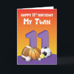 My Twin Sister 11th Birthday Sports Balls Card<br><div class="desc">The celebration of you and your twin sister’s 11th birthday will soon happen. Now that you’ve already found this card we suggest you take this opportunity to order this and give her on the day of your 11th birthday.</div>