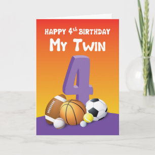 My Twin Sister 4th Birthday Sports Balls Card