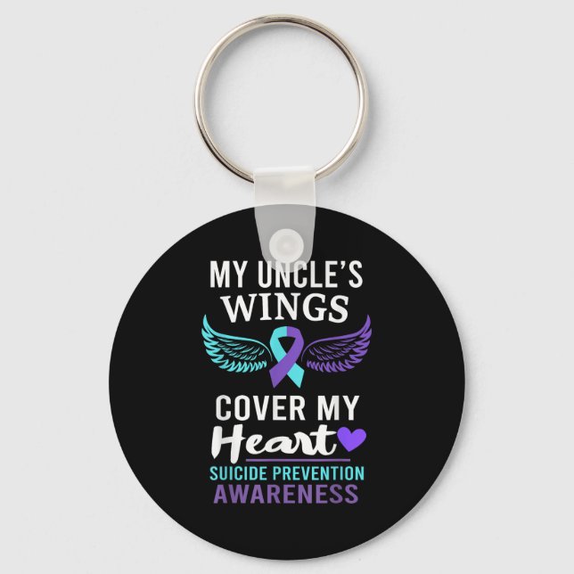 My Uncle's Wings Cover Heart Suicide Awareness Rib Keychain (Front)