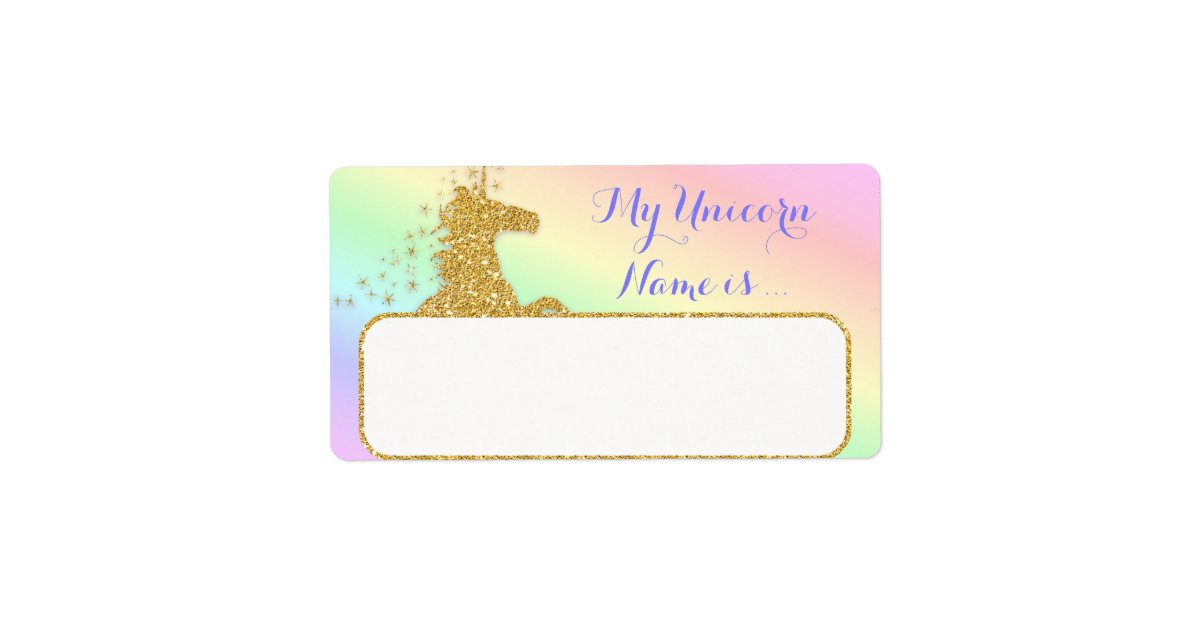 my unicorn name is label rainbow gold zazzleca