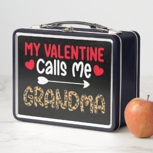 My Valentine Calls Me Grandma Leopard Buffalo Metal Lunch Box