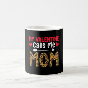 My Valentine Calls Me Mom Leopard Buffalo Plaid Coffee Mug