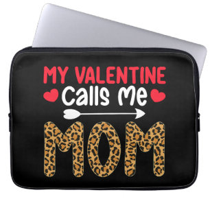 My Valentine Calls Me Mom Leopard Buffalo Plaid Laptop Sleeve