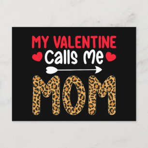 My Valentine Calls Me Mom Leopard Buffalo Plaid Postcard