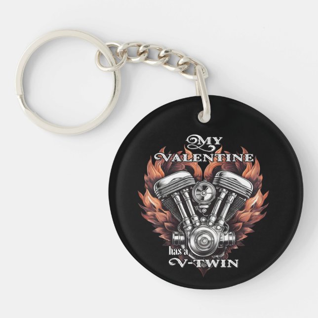 My Valentine has a V-Twin, Biker Keychain (Front)