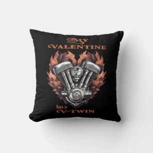 My Valentine has a V-Twin, Biker style Throw Pillow