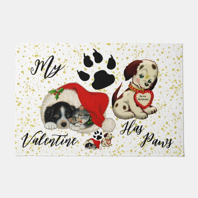 My Valentine Has Paws Charming Cute Pet Dog Lovers Doormat (Front)