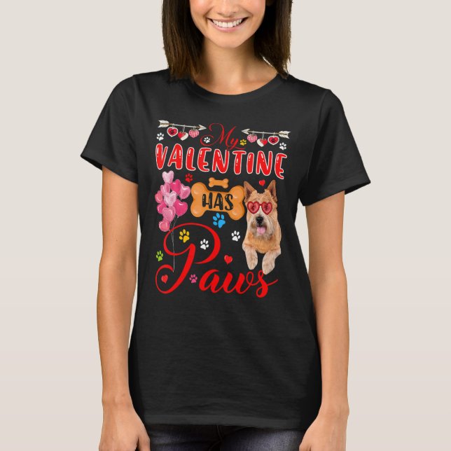 My Valentine Has Paws Cute Norwich Terrier Sunglas T-Shirt (Front)