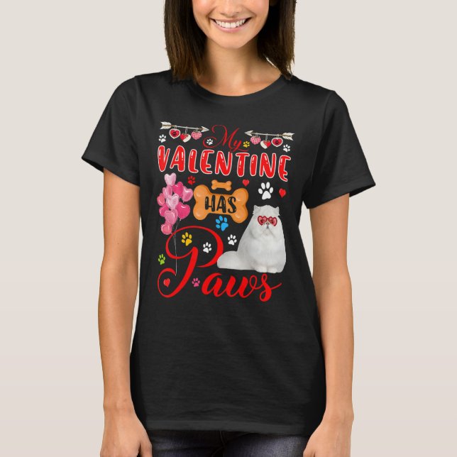 My Valentine Has Paws Cute Persian Cat Sunglasses  T-Shirt (Front)