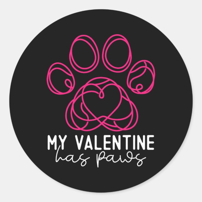 My Valentine Has Paws - Funny Dog Lover Valentine' Classic Round Sticker (Front)