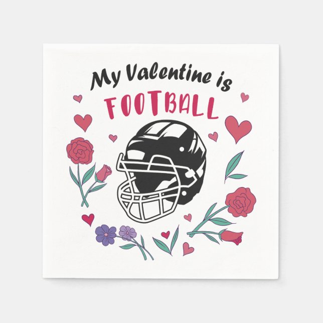 My Valentine is Football Business Card Napkin (Front)