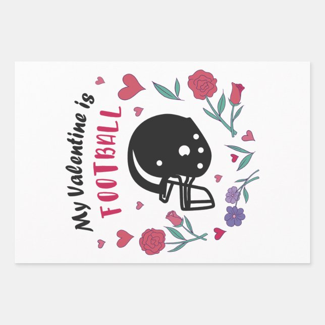My Valentine is Football Invitation Postcard Wrapping Paper Sheet (Front)
