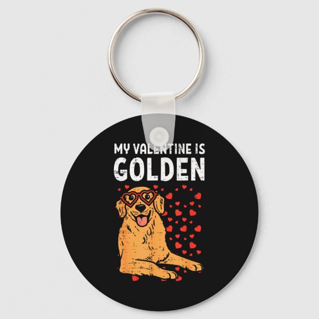 My Valentine Is Golden Retriever Valentines Day Pe Keychain (Front)