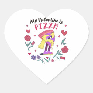 My Valentine is Pizza Invitation Button Heart Sticker