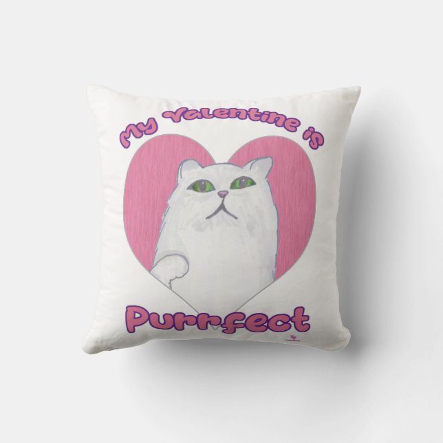 My Valentine is Purrfect Cute Cat Heart Art Throw Pillow (Back)