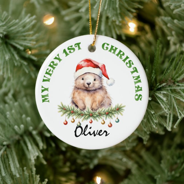 My Very 1st Christmas Aussie Wombat with Name Ceramic Ornament (Tree)