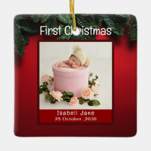 My Very First Christmas Personalized Name Photo Ceramic Ornament