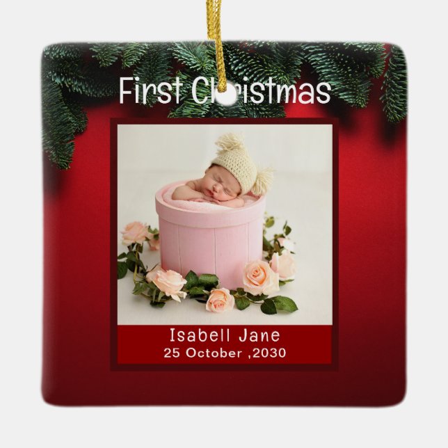 My Very First Christmas Personalized Name Photo Ceramic Ornament (Front)