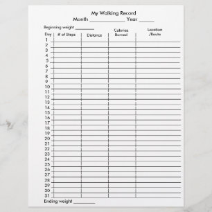 My Walking Record Step Pedometer Chart Flyer