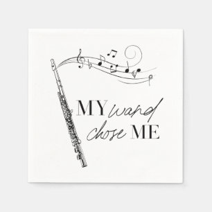 My Wand Chose Me Flute Black & White Typography Napkin