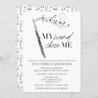 My Wand Chose Me Quote Musical Notes Flute Recital Invitation