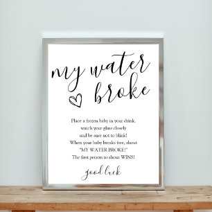 My Water Broke Baby Shower Game Sign