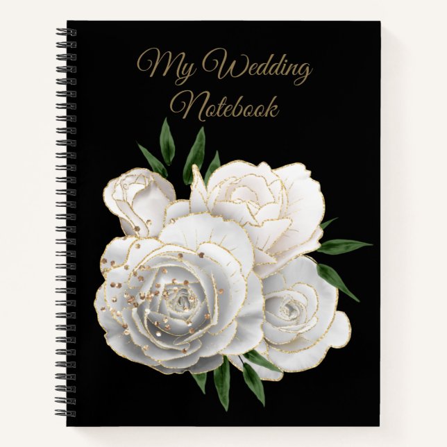 My Wedding Notebook Gold and White Roses (Front)
