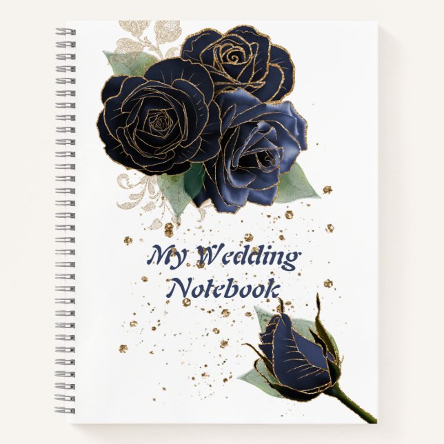 My Wedding Notebook Navy and Gold Roses (Front)