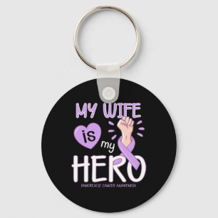 My Wife is my hero Pancreatic Cancer Awareness T Keychain